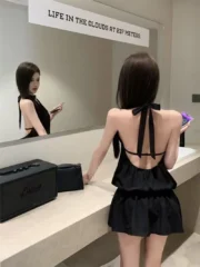 Y2K's new solid-color halter-neck backless dress is a sexy, elegant and slimming short skirt for women in summer - Image 4