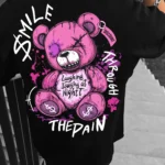 Trendy style new summer men's teddy bear letter print breathable and comfortable round neck T-shirt outdoor high street top